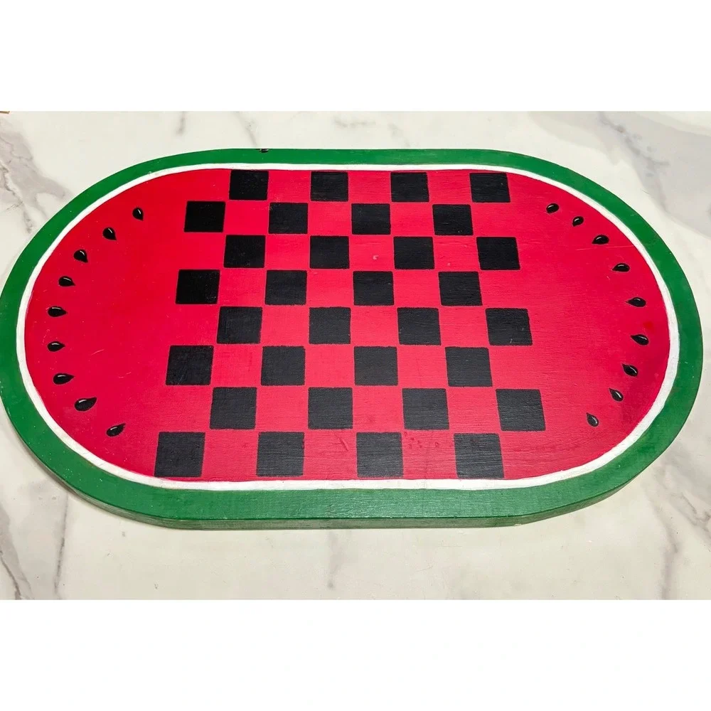 Handcrafted Wood Watermelon Checkerboard Wall Decor Folk Art
